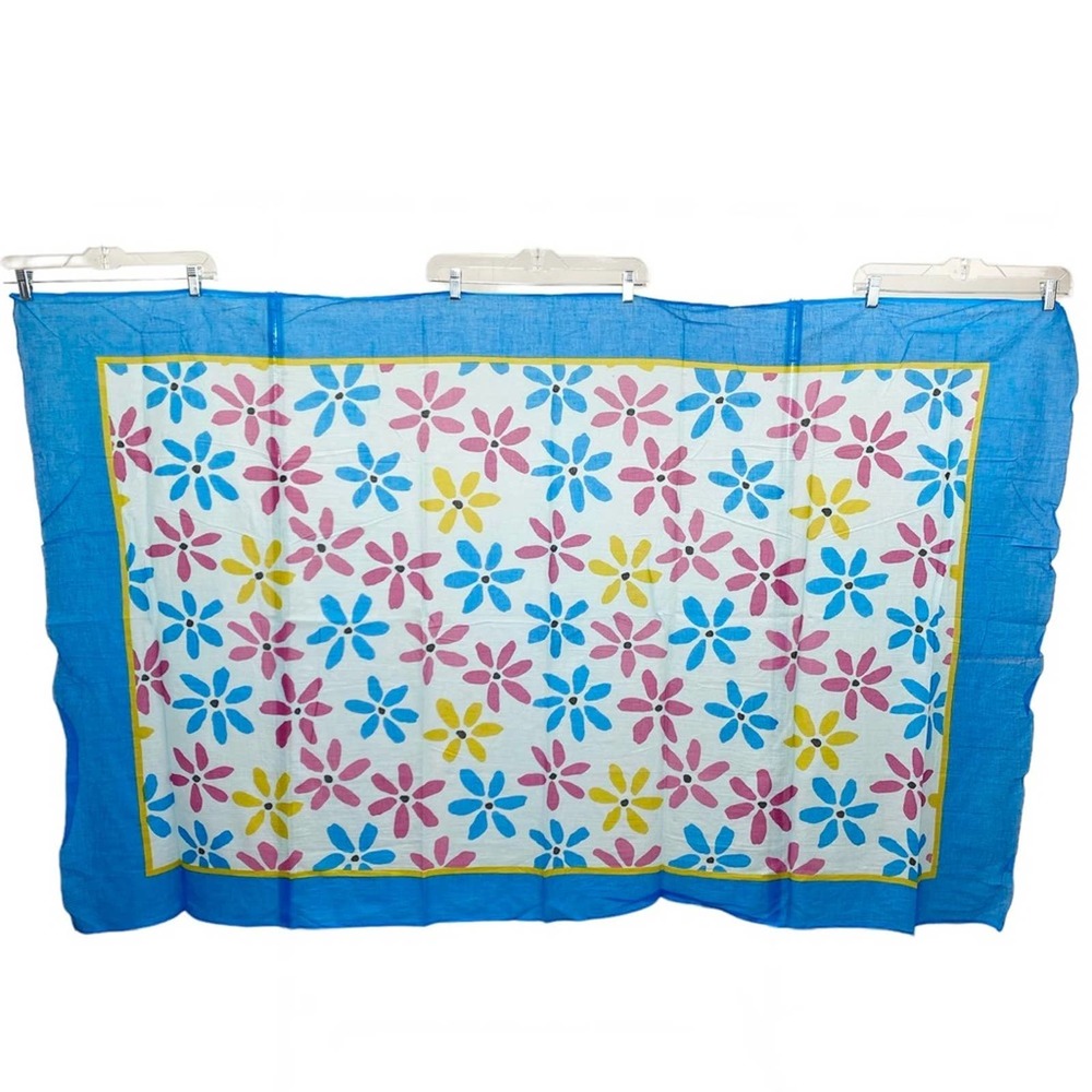 Leonard Florence Scarf Floral Blue Vibrant Print Cotton Rectangle 43” x 69” Wrap
